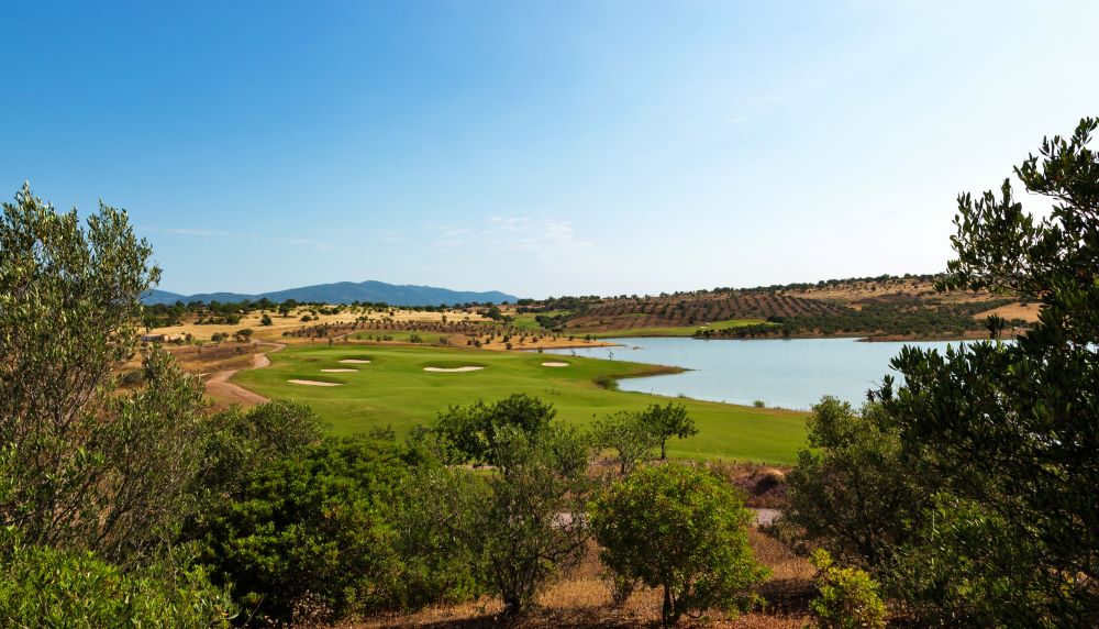 Lake to the right of the fairway at Alamos Golf Course in the Algarve