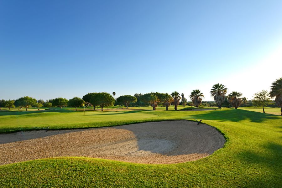 Large sand bunker in front of green at Laguna