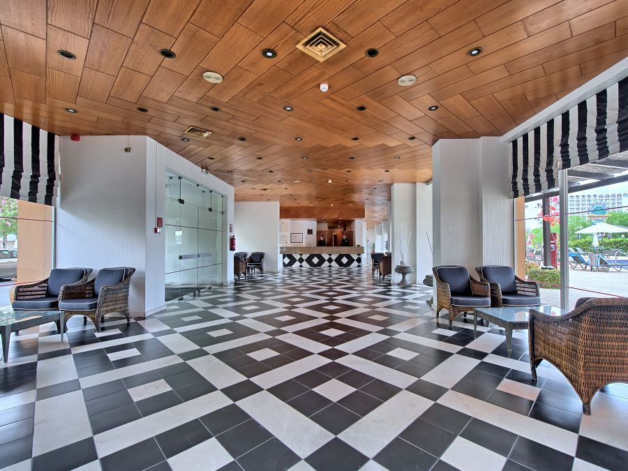 Reception and lobby area at Dom Pedro Portobelo Hotel