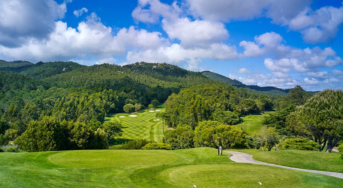 Bright blue sky and white clouds over the golf course at Penha Longa near Lisbon, Portugal