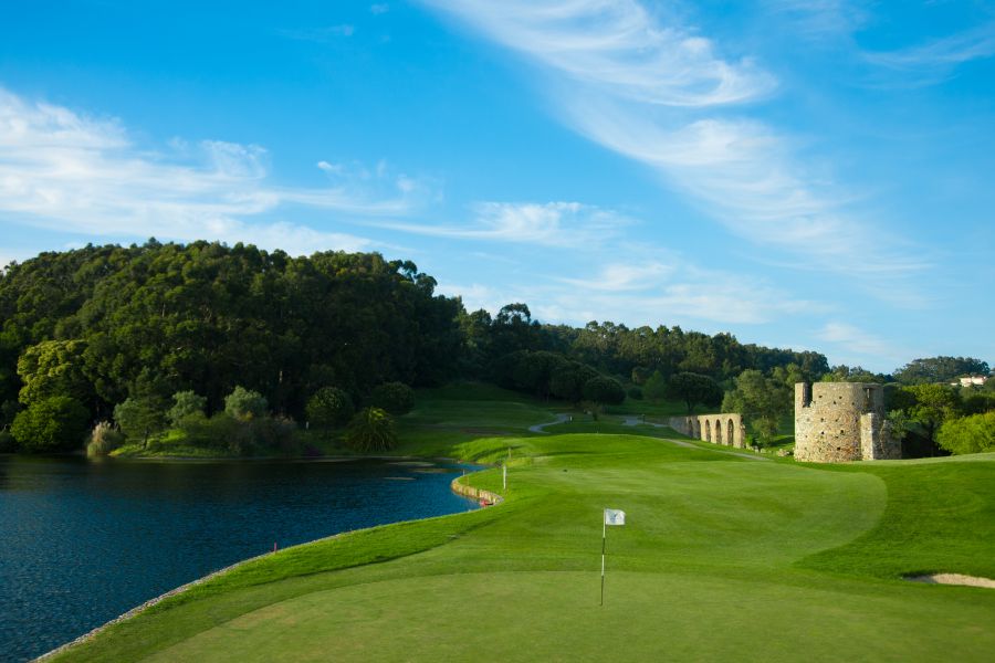 Blue lake to the left of the golf course at Penha Longa Resort