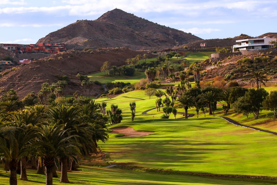 Salobre Golf Course in Gran Canaria with views up the fairway and mountain in the distance