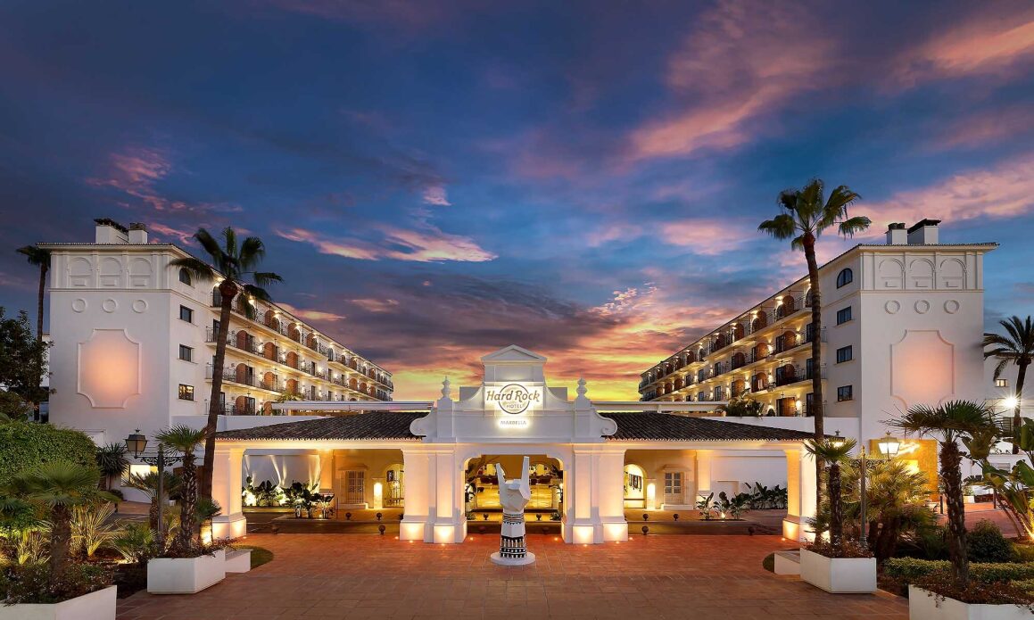 Exterior of Hard Rock Hotel Marbella at night