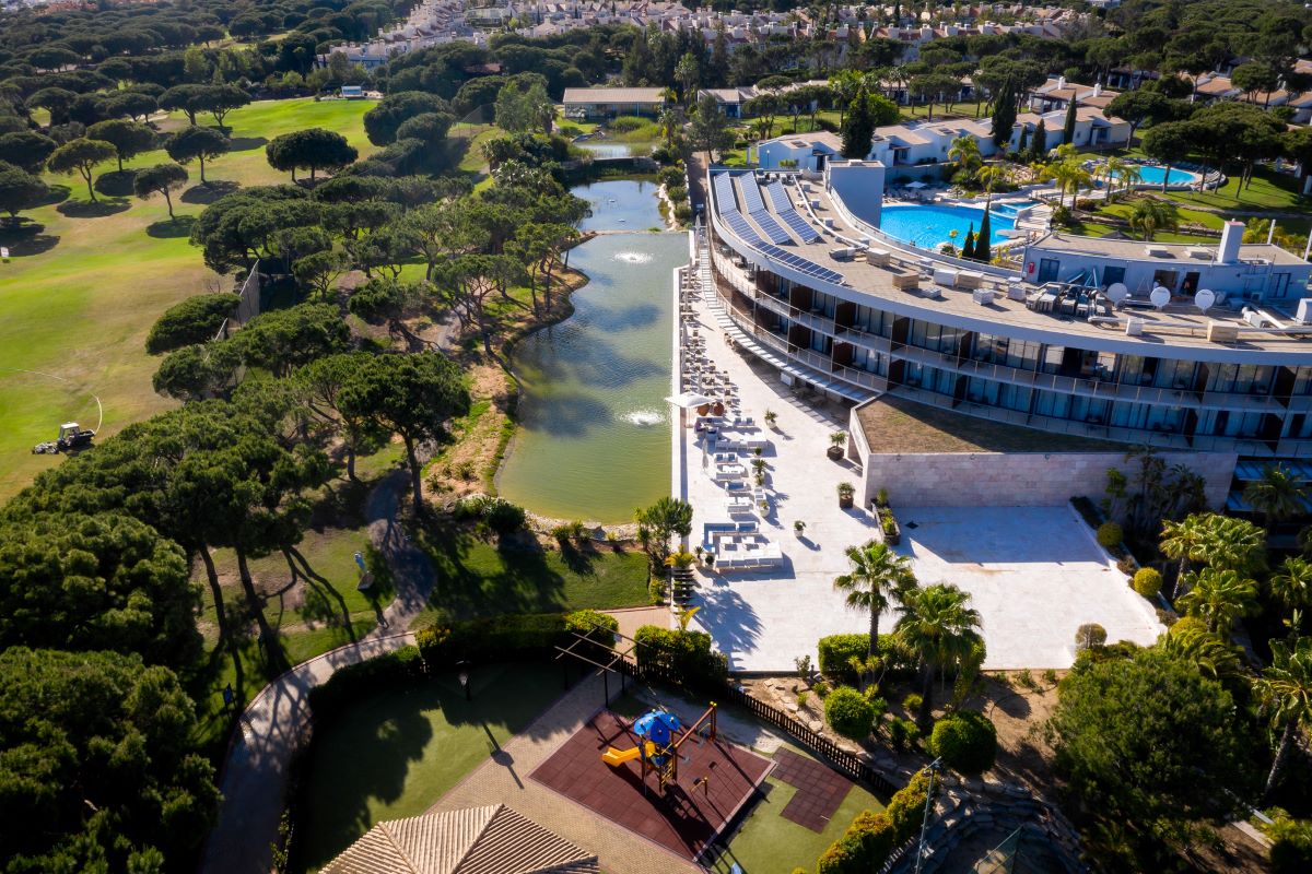 Drone shot of the Pestana Vila Sol Golf Resort in Vilamoura, Portugal