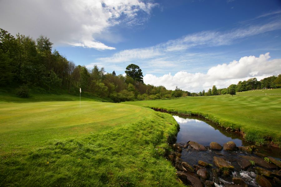 Dalmahoy Golf Course with stream running past putting green