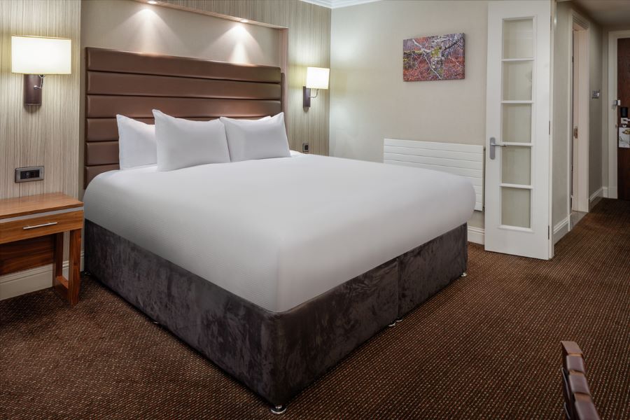 Double bed in room at Glasgow Westerwood Hotel, Spa & Golf Resort