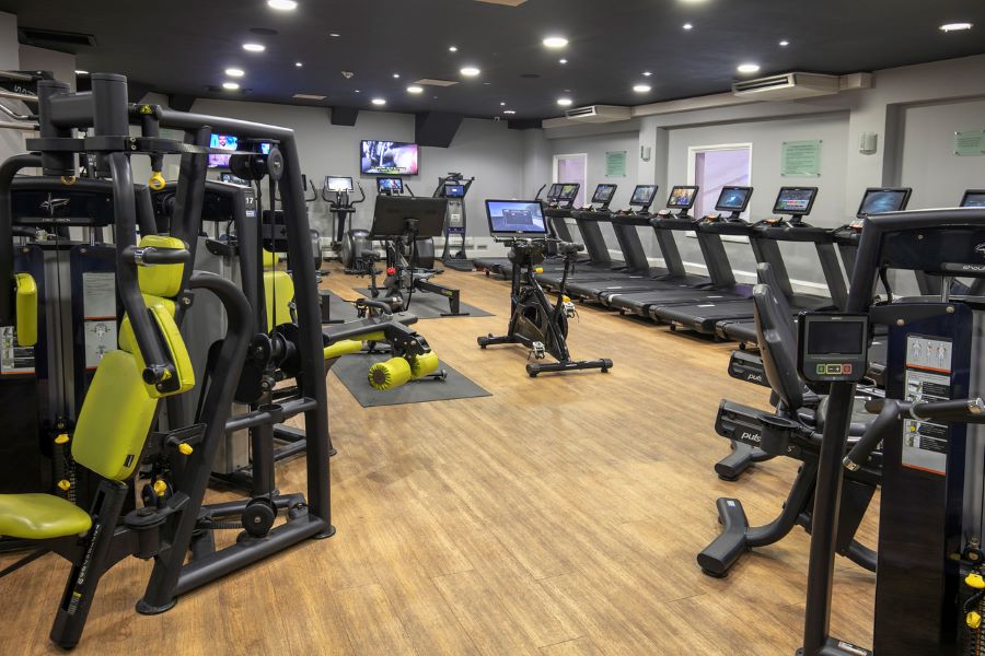 Gym with running machines and weight machines at Glasgow Westerwood Hotel, Spa & Golf Resort