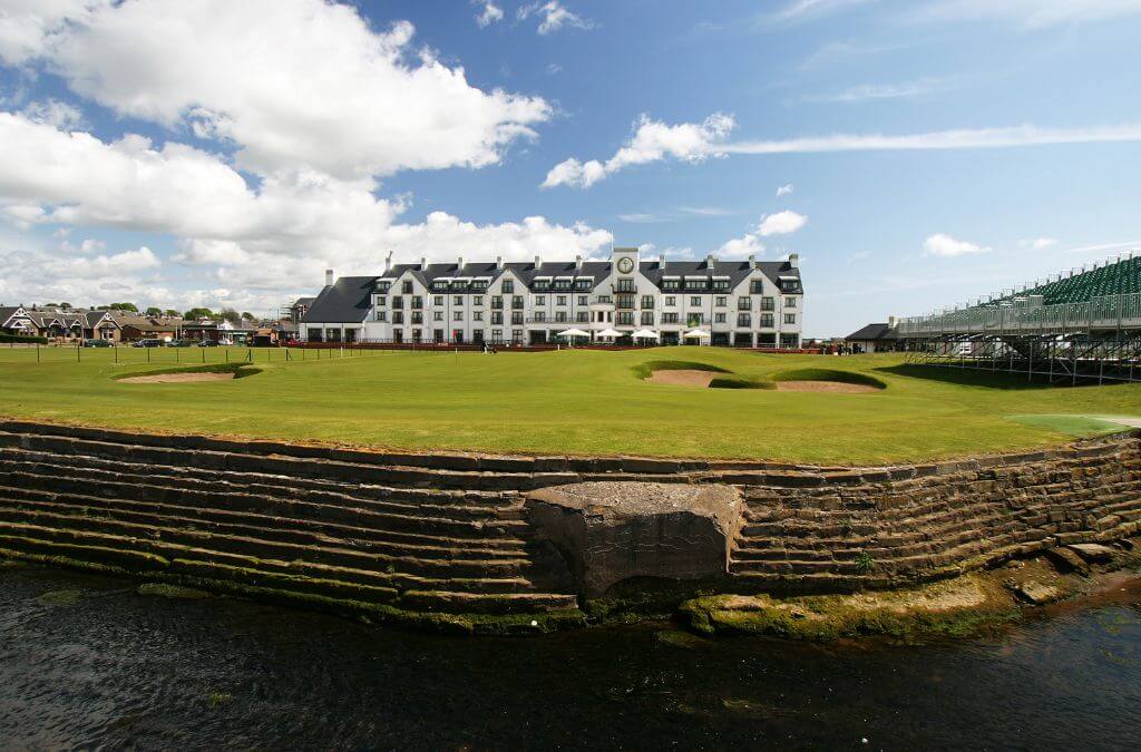 External view of Carnoustie Golf hotel and spa with the course in the foreground