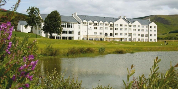 Macdonald Cardrona Hotel Golf And Spa overlooking the golf course and lake