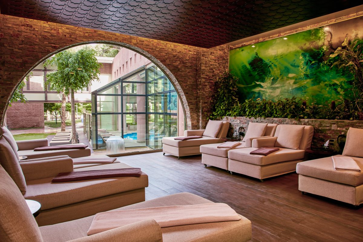 Loungers in the spa at Gloria Verde Resort