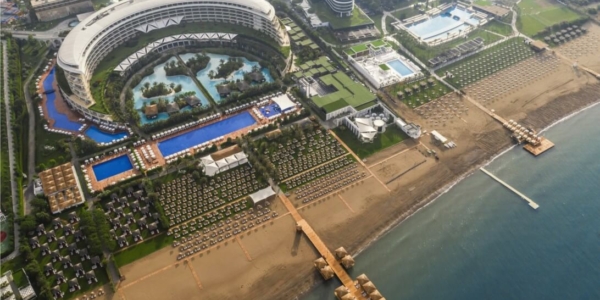 Ariel view of Maxx Royal Golf And Spa Resort facing the sea with private beach and pier
