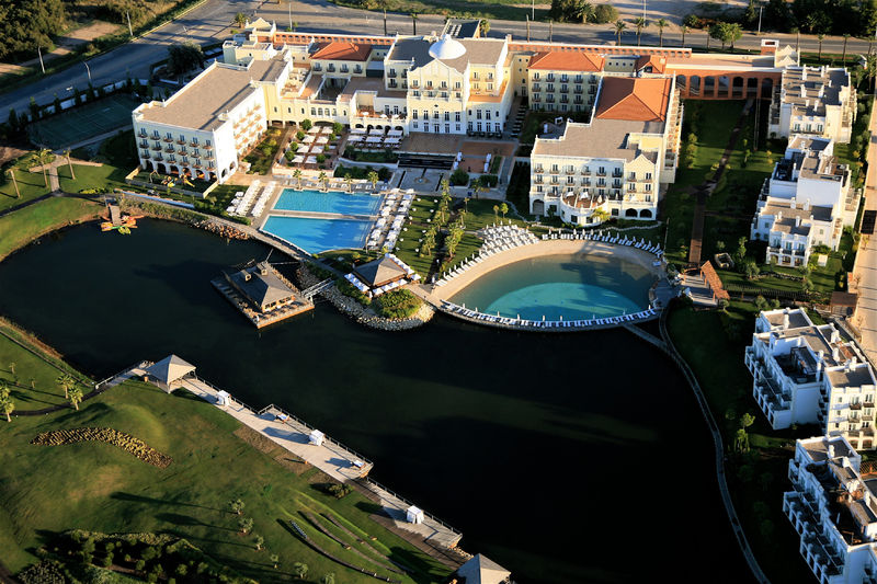 Ariel view of Domes Lake Algarve hotel in Vilamoura with man made beach