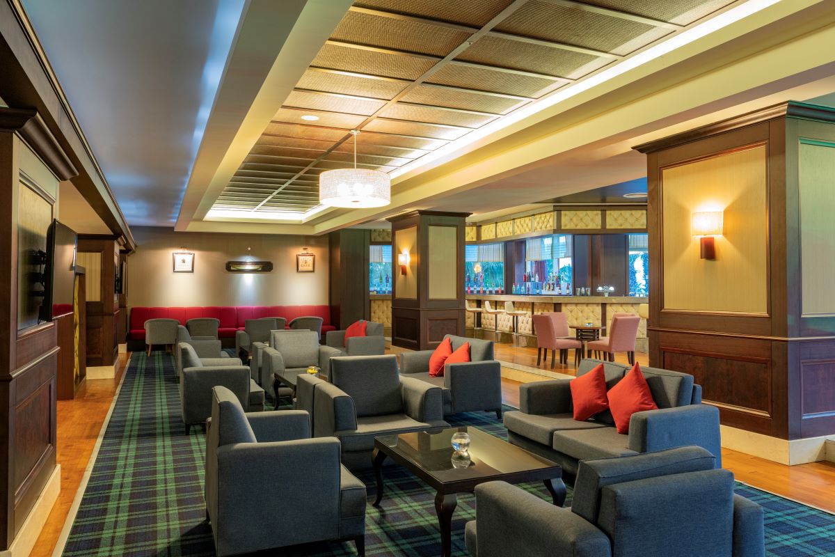 Bar area with tartan carpet in Kaya Belek Hotel