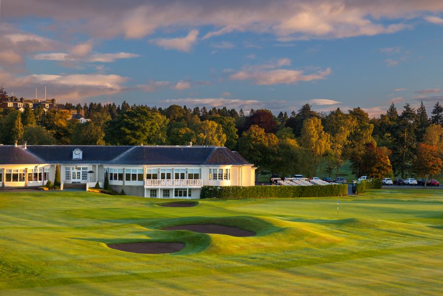 Clubhouse in front of the trees at The Gleneagles Hotel in Scotland