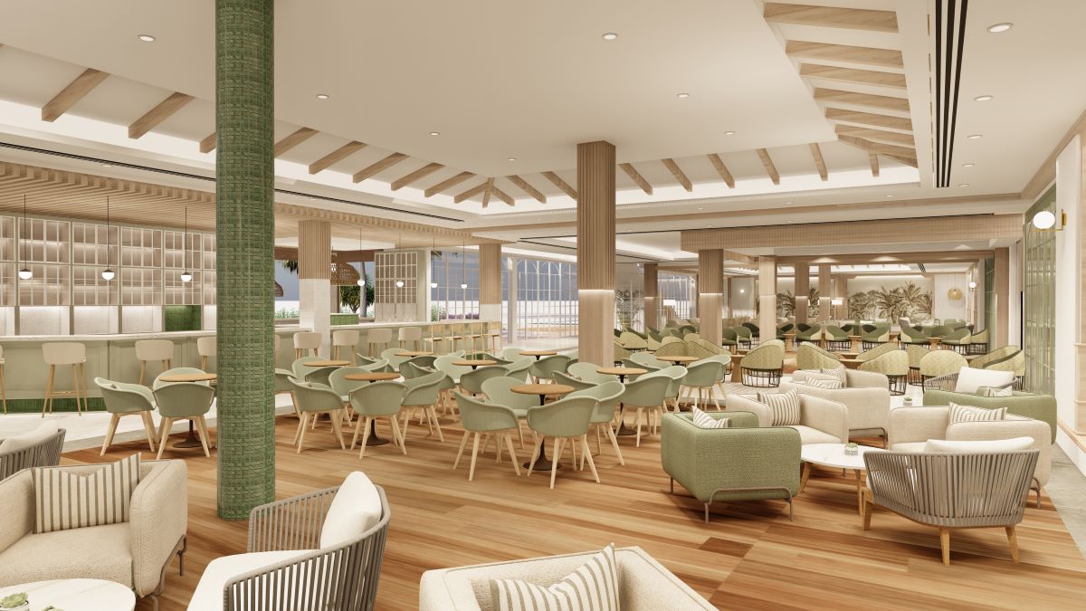 Green seats in restaurant at Hotel Jardin Tecina