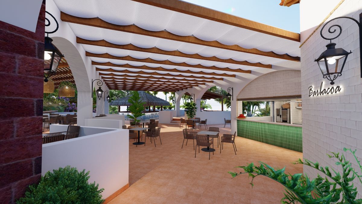 Outdoor dining area at Hotel Jardin Tecina, off the coast of Tenerife