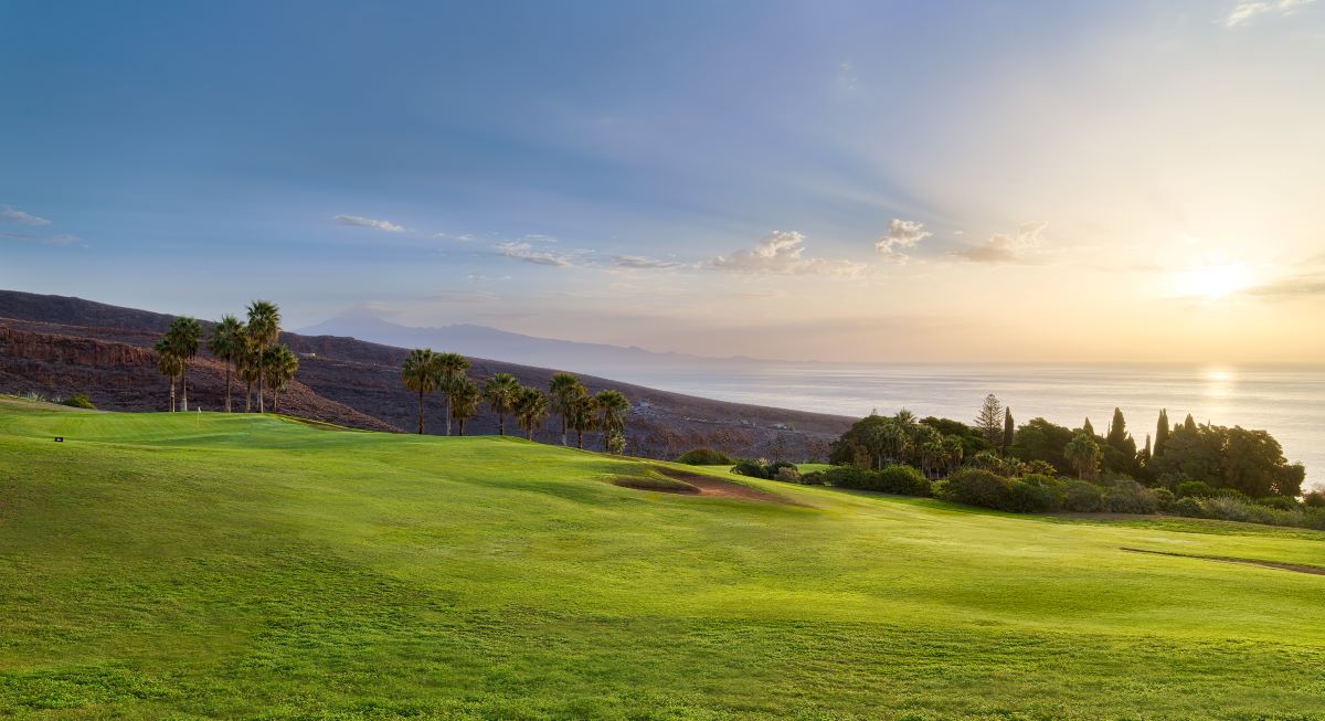 Sunset over the fairways on the course at Tecina Golf