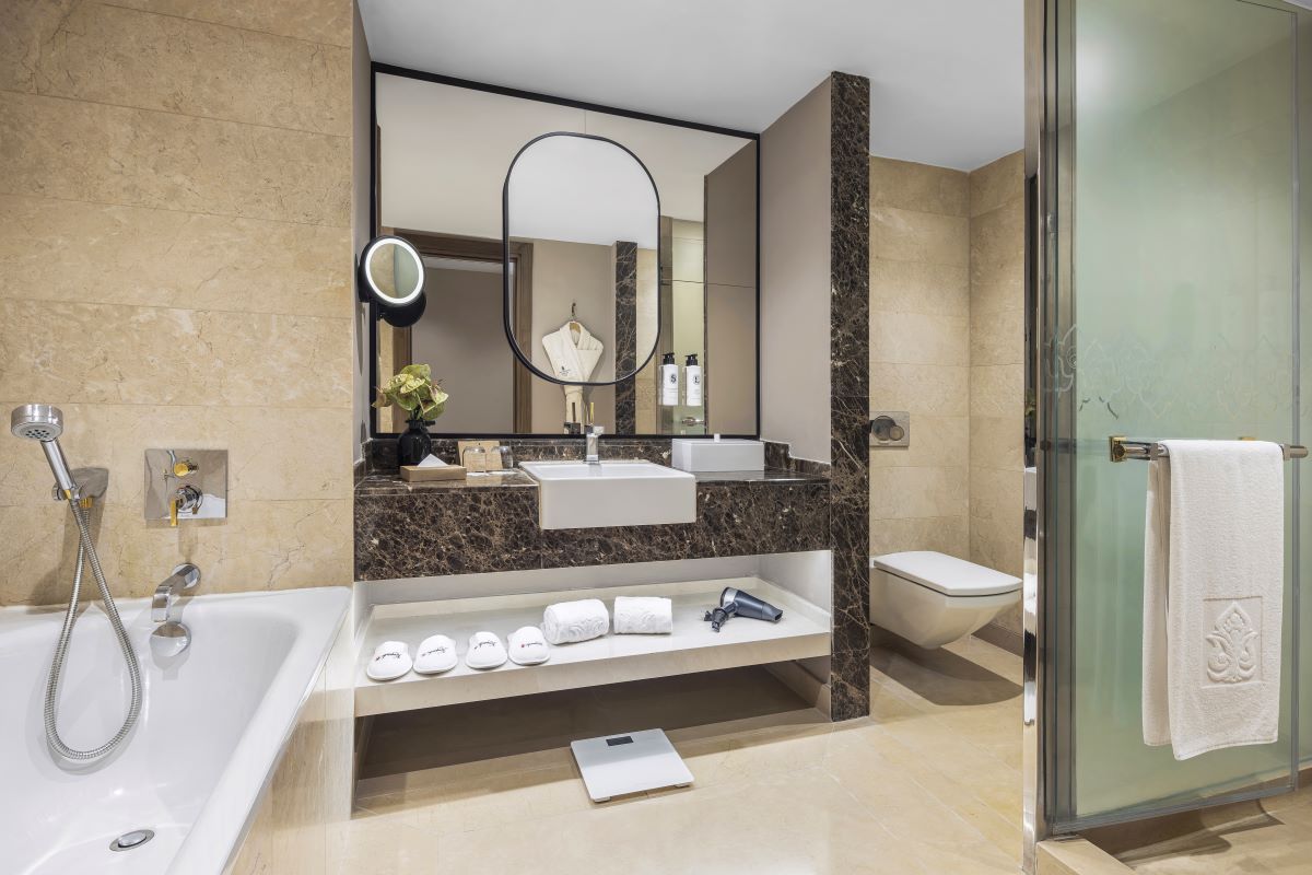 Bathroom in bedroom at Kempinski Hotel The Dome