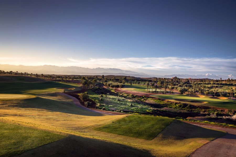 Assoufid Golf Club with blue sky overlooking the fairways
