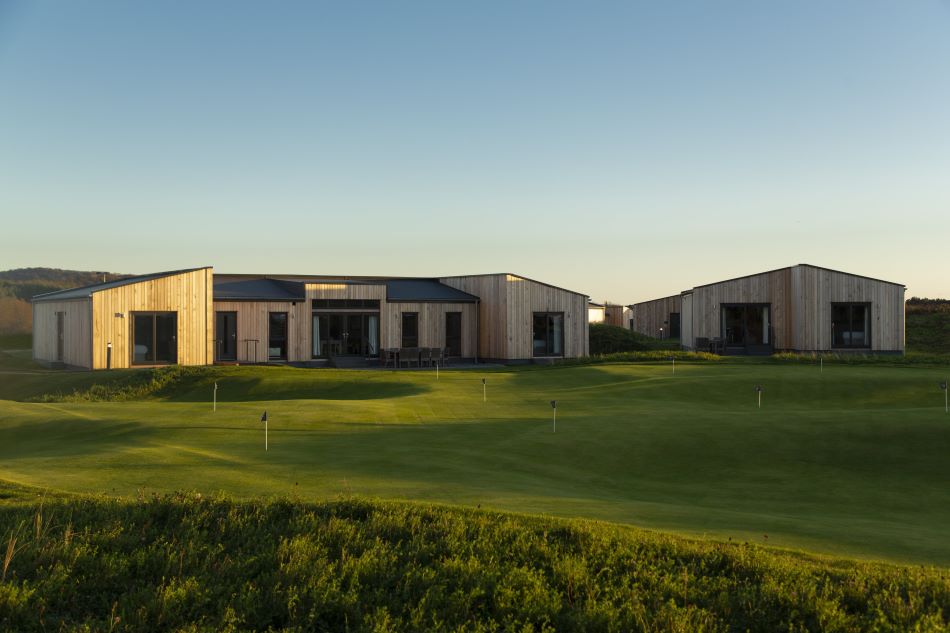 Accommodation Lodges at Dundonald Links overlooking the putting green