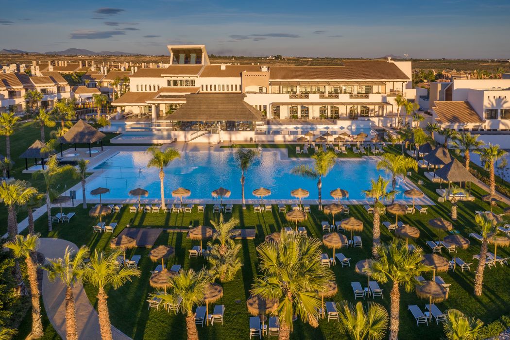 Drone shot of Hacienda Del Alamo Golf Resort in Murcia, Spain